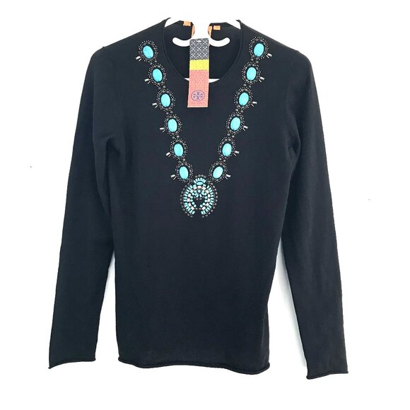 NWT Tory Burch top women's S turquoise stone black southwestern western Tribal - Picture 1 of 12